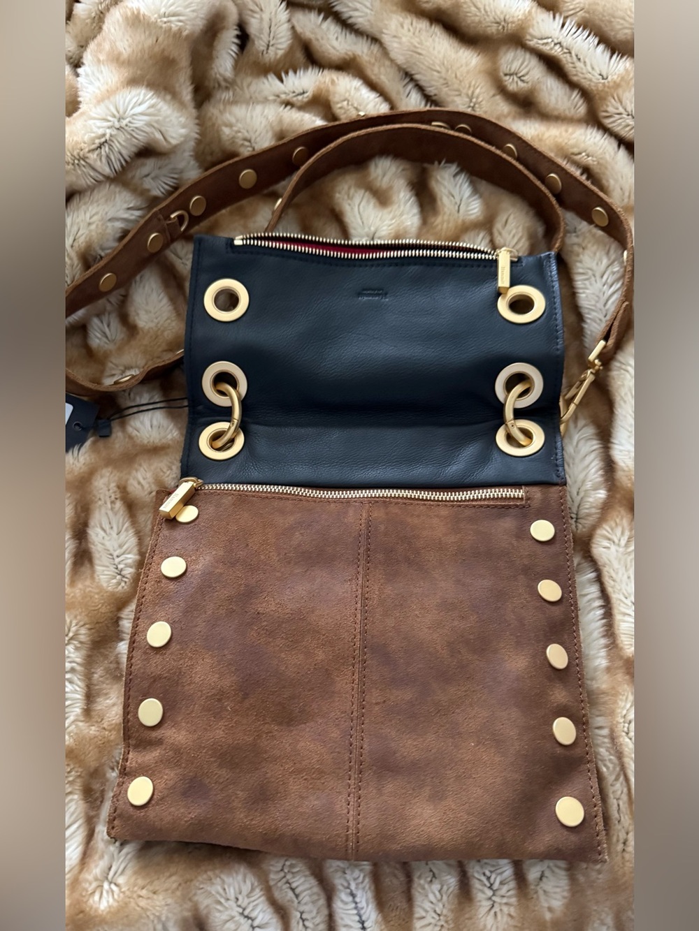 Hammitt Montana Rev Buffed Suede & Leather Crossbody w/Gold Grommet Accents - Picture 3 of 9
